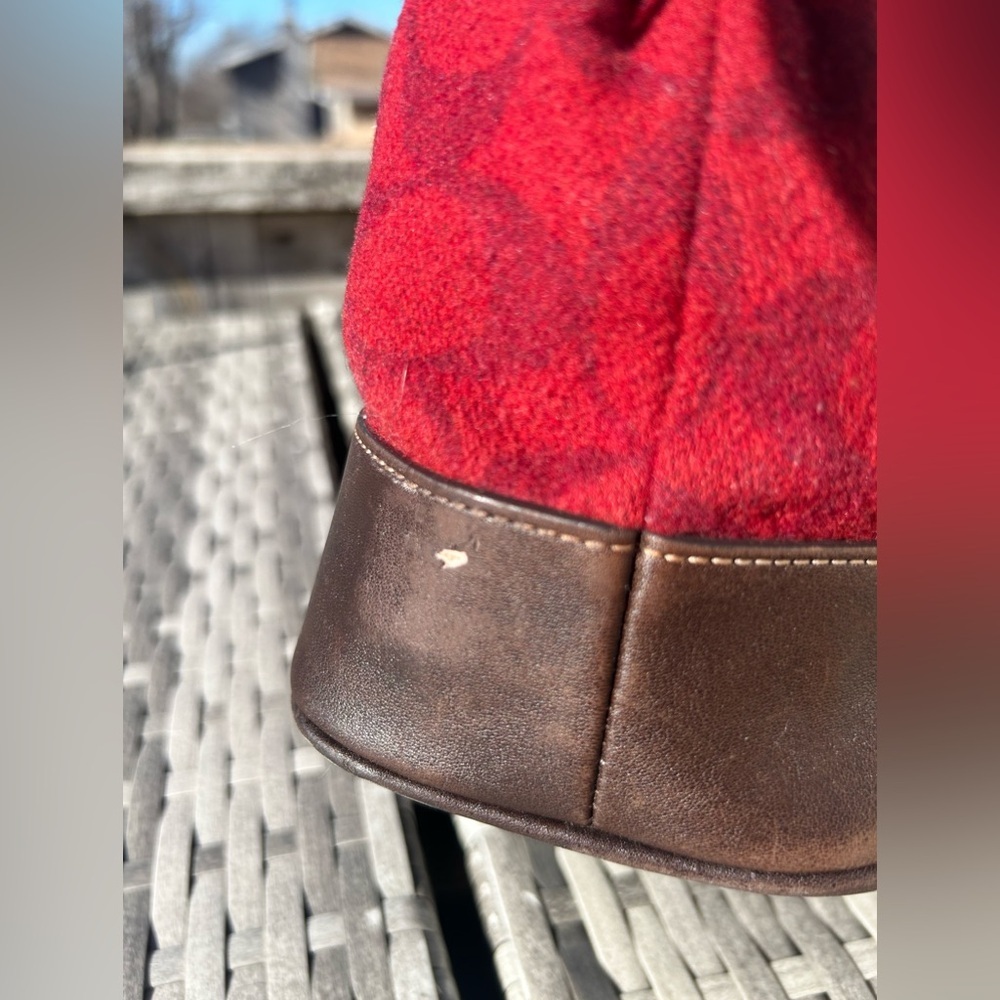1991 Rare True Vintage Coach Signature Wool & Leather Tote Deep Red EUC! - Picture 8 of 13